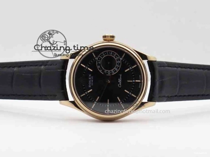 Black RG A3165 Dial Leather Date On Stick Best Edition Strap VF Cellini Markers Black 0708